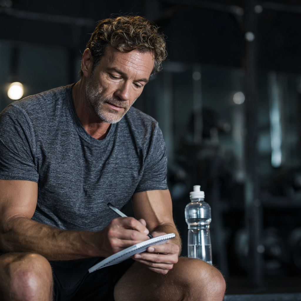 middle-aged professional man planning his fitness transformation journey